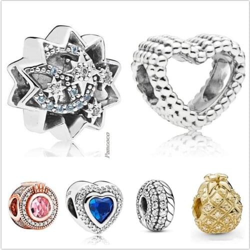 Original 925 Sterling Silver Sparkling Night Blue Love Heart With Crystal Charm Beads Fit Pandora Bracelet & Necklace Jewelry