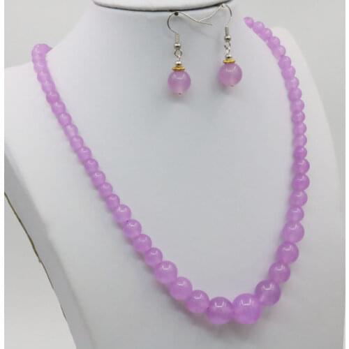 Natural Stone Purple Jades Necklace Earring Sets 6-14mm Hand Made Beads Jewelry Woman Gifts Christmas Accessories Wholesale
