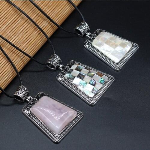 New Style Natural Shell Alloy Necklace Trapezoid-Shaped Pendant Leather Cord 2MM Charms For Elegant Women Love Romantic Gift