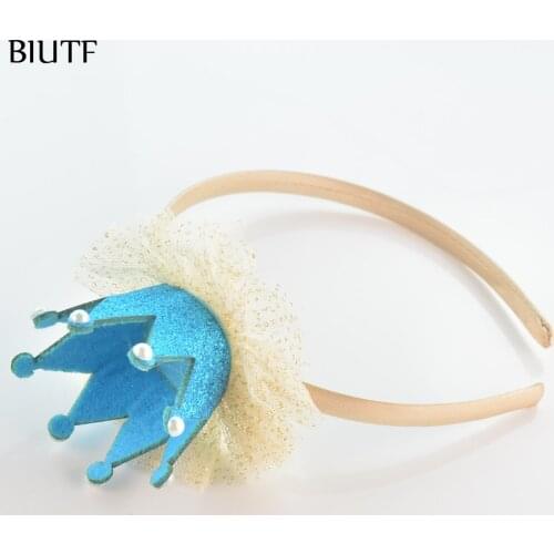 48pcs/lot Girl Chic Khaki Headband with Felt Glitter Crown Mesh Cute Hair Accessories 10 Colors FDA132