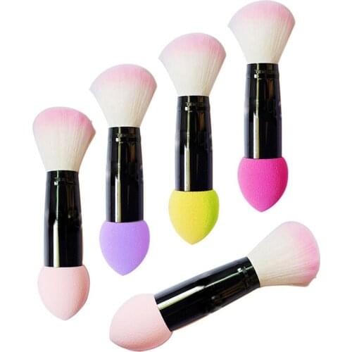 1Pc Professional Blusher Brush 2 Heads Nylon Make Up Brushes Eye Shadow Brushes Metal Cosmetic Tools With Sponge Pink Color
