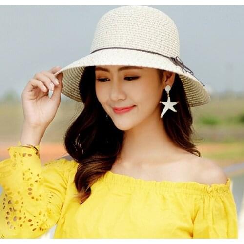 New Fashion Sun Hat Adult Wide Brim Beach Sun Cap Women Summer Fisherman Hat Foldable Bow Students Straw Travel Cap B-8025
