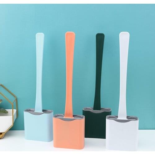 Silicone Toilet Brush With Toilet Brush Holder Creative Cleaning Brush Set Modern Design With Soft Bristle Bathroom Supplies