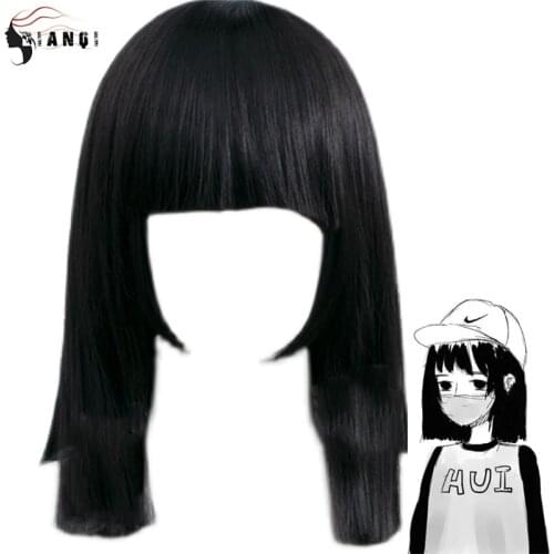 DIANQI Synthetic 14 Inch Black Hair Short Straight Bob Wigs With Bangs Female Cosplay Nanno Wigs For Women Party
