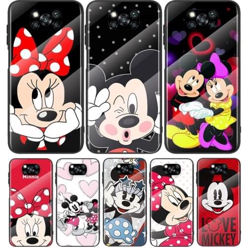 Tempered Glass Cover Shockproof Shell Disney Cartoon Mickey Minne For Xiaomi POCO F3 F2 X3 NFC X2 M2 Pro Phone Case Capa