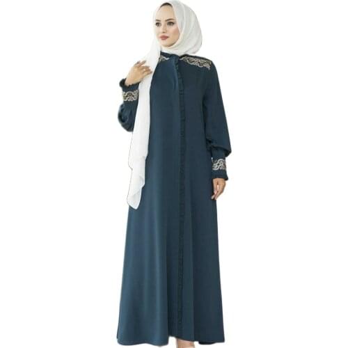 Embroidered Stone Detail Ferace Ramadan Kaftan Dubai Abaya Turkey Muslim Women Hijab Dress Islamic Caftan Marocain Dresses