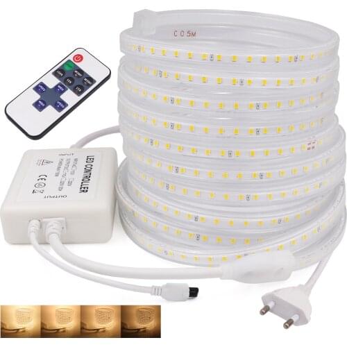 Dimmable Led Light 220V 110V 2835 High Brightness Led Strip Light Waterproof 120Leds/M Remote Control Led Tape Ribbon Flex Light