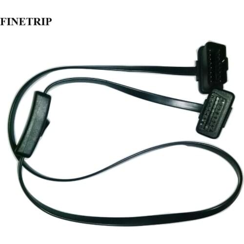 Factory 25% Off 0.6/1m Flat Thin As Noodle GPS Cable OBD OBDII OBD2 Extension Cable With Switch ELM327 Connector L Type Adapter