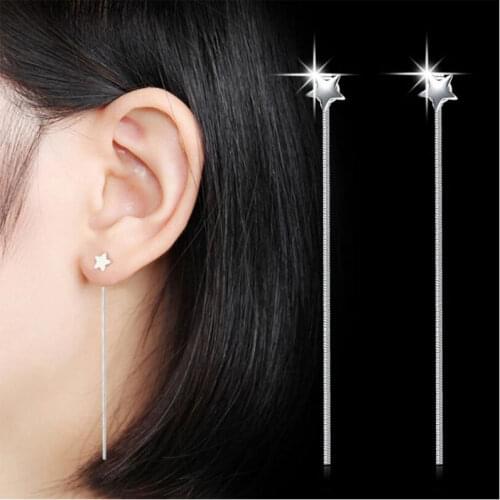 ANENJERY 925 Sterling Silver Hot Sale Star Long Tassel Earrings For Women Ear Line pendientes oorbellen S-E466