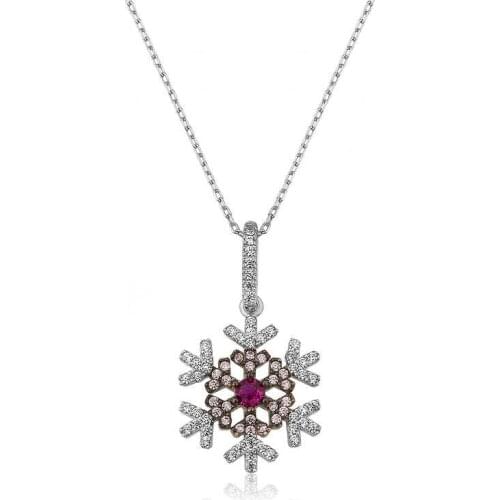 Real Silver 925 Jewelry Silver Snowflake Lady Necklace