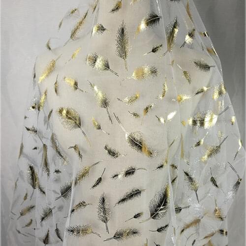 Gold/Silver color feather Sequins Mesh Fabric for Wedding Dress Sew on French Tulle Lace Fabric Clothing Decoration Accessories