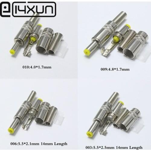 1Pcs 5.5*2.1 5.5*2.5 4.0*1.7 4.8*1.7mm DC Power Male Plug Adapter DC Jack Yellow Head Silver Metal Cover Shell DIY Connector
