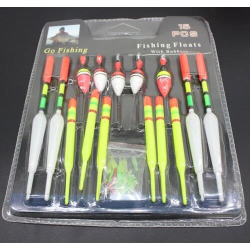15pcs/Set Sea Fishing Floats Vertical Buoy Slip Bobber Rod Fishing Lures Mix Size Color float buoy For Fishing Accessories
