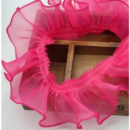 2yards White Beige Red Pink Purple Pleated Fold Lace Ribbon Trims Yarn Lace Fabric Gauze Ruffles Sewing Accessories 8cm Width