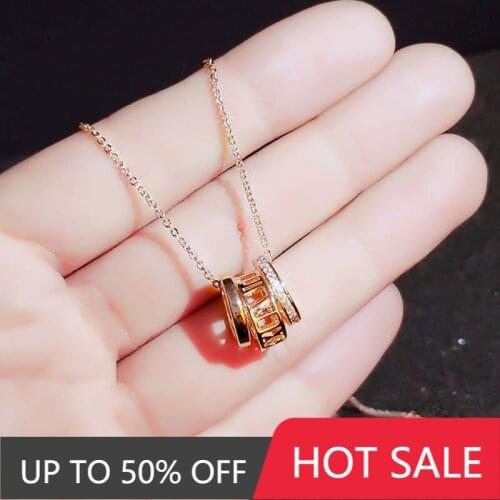 2021 New Rose Gold Color Necklace for Women Love Circle Luxurious Clavicle Chain Female Circle Roman Numerals Necklace Gift
