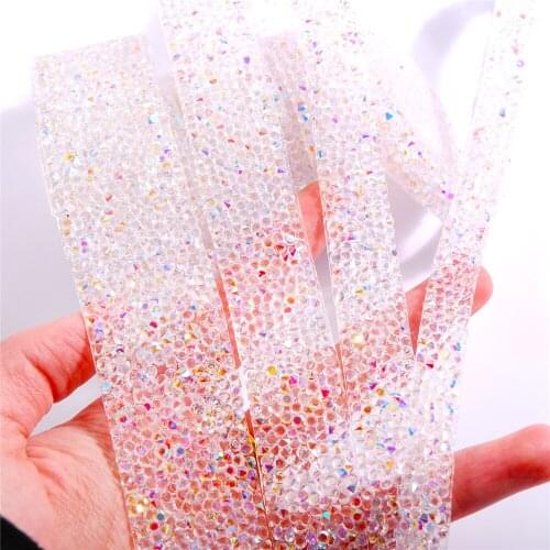 3 Yard Clear AB Pink AB and AB Color Hot Fix Rhinestone Ribbon with Acrylic Diamond For DIY Clothing Decorations Width 1.5cm