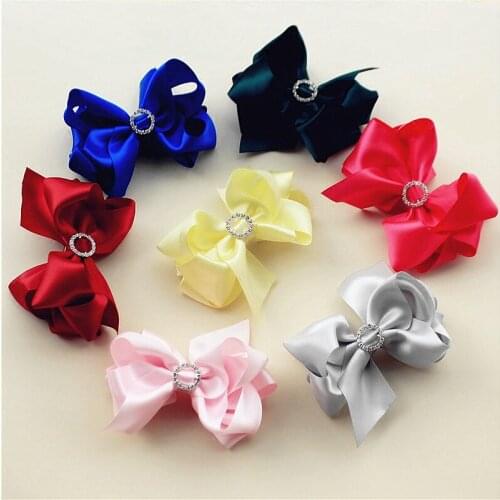 3.5" girl boutique Layer Satin Ribbon Bow with stone 50pcs