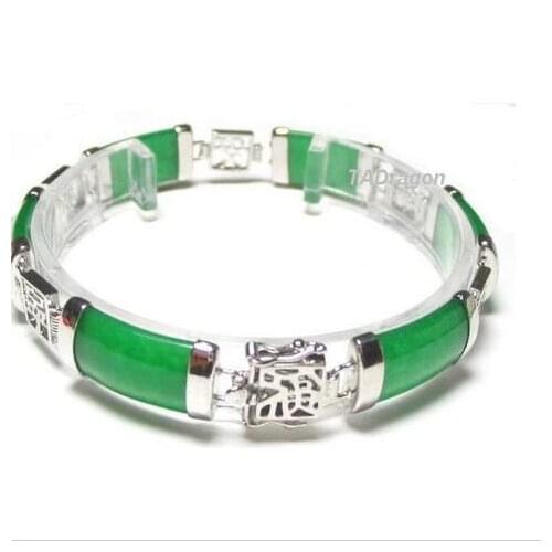 7.5 "Genuine Jadeite 925 Sterling Silver SILVER BRACELET jade