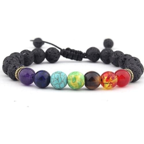 8mm Chakra Healing Reiki Buddha Prayer Yoga Bracelet elastic thread adjustable Macrame Matte black Volcanic Stone Bangles c4tg