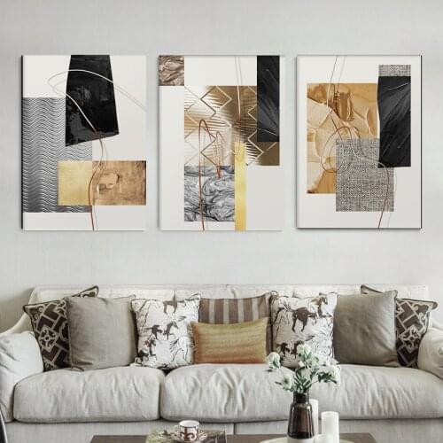 Abstract Wall Art Canvas Painting Nordic Luxury Geometric Golden Art Poster Print Wall Picture Living Room Home Decoration