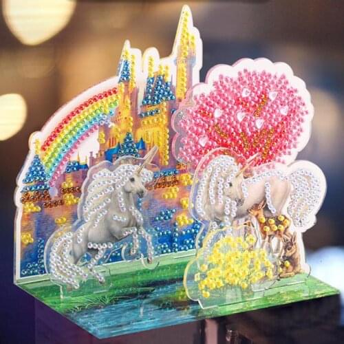 DIY Special Shaped Diamond painting 3D Three-dimensional Puzzle Unicorn landscape picture handmade Childrens DIY puzzle decor