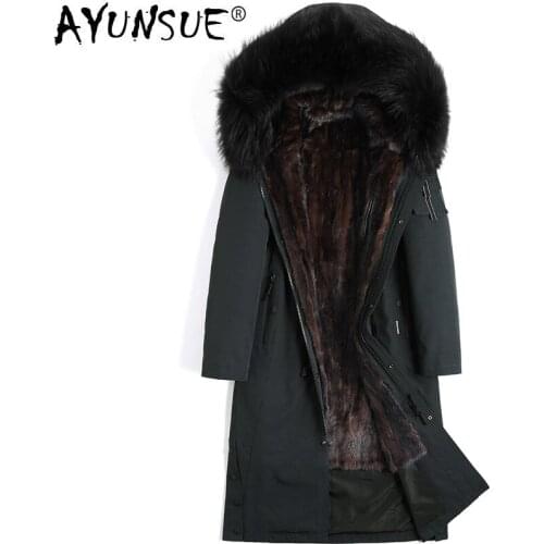 AYUNSUE Long Winter Parka Real Fur Coat Men Warm Jacket Mink Fur Liner Raccoon Fur Collar Parkas Hombre 2020 4528 KJ3021