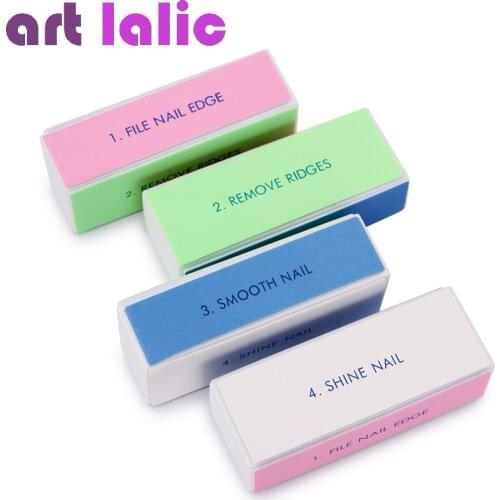 2 Pcs Nail Buffers Colorful 4 Way Nail File Buffer Polishing Block Sanding Nail Art Manicure Sponge Tools Professional