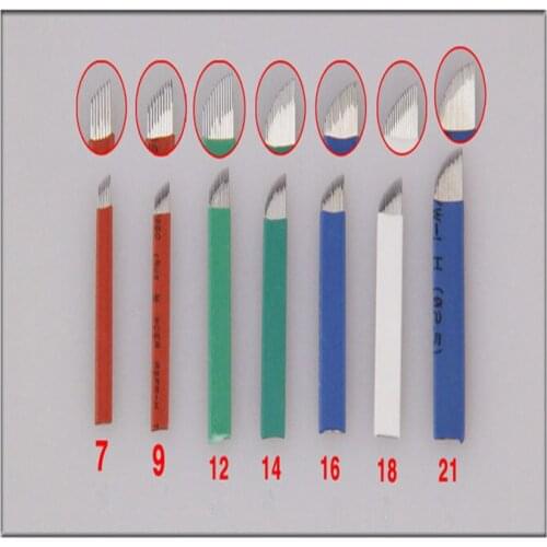 Free Shipping100pcs China Blue Permanent Makeup Eyebrow Manual Blade Tattoo Needles for 3D Embroidery Microblading Tattoo Pen