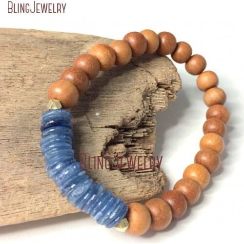 Sandalwood Blue Agates Chip Beads Bracelet BM22771