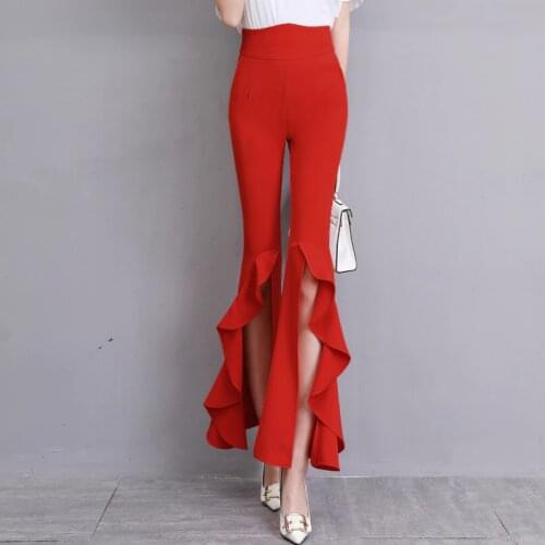 HANZANGL Brand spring summer classic red black womens nine trousers casual suit pant flared Pants S/M/L/XL/XXL