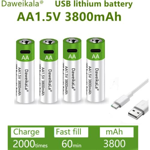 Fast charging 1.5 V rechargeable battery AA1.5V 3800 MAH lithium battery replacement LED flashlight, camera, keyboard and mouse