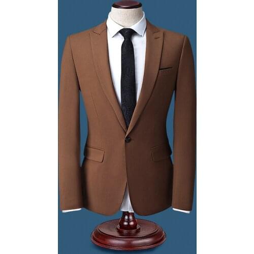 Khaki Business Costumes Style Tailor-made Suit Slim Fit Men Custom Single Breasted One Button 2 Pieces Men Clothing Peak Lapel