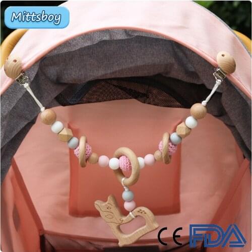 Baby Teether Silicone Beads Beech Deer Teething Pendant Pram Clips Hanging Toys Mobile Holder Stroller Chain Newborn Wooden Gift