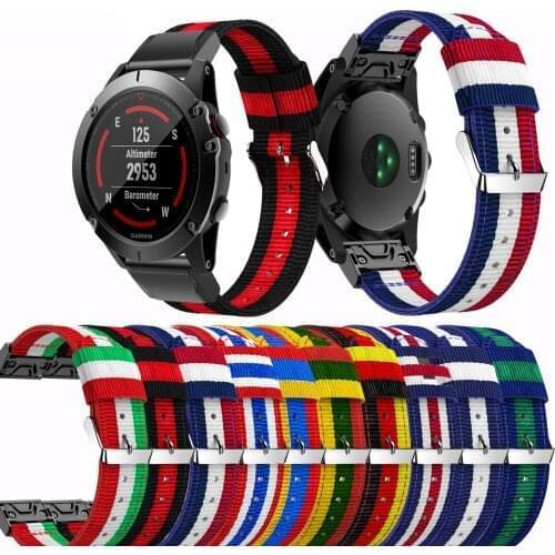 For Garmin Fenix 5X 26mm Quick Fit Woven new fashion sport style Nylon Band Sport Strap for Fenix new World National Flag Stripe