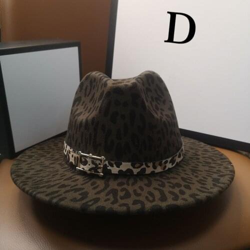 HT271 Unisex Flat Brim Felt Jazz Fedora Hats Men Women Leopard Grain Leather Band Decor Panama Formal Hat Cowboy Cap
