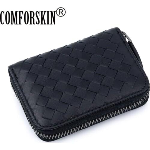 COMFORSKIN Brand New Arrivals Sheep Skin Hand-Made Weave ID Holders High Quality Women Card Wallets Unisex Credit Card Holder