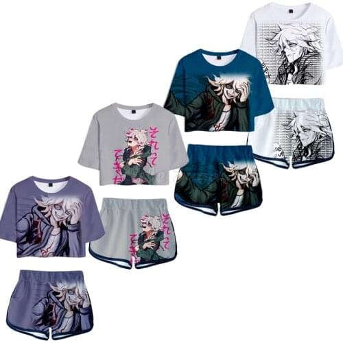 2pcs Japan Anime Danganronpa Nagito Komaeda Cosplay T-shirt + Shorts Sets Kids 3D Printing Cartoon Tees Sportswear C30M234