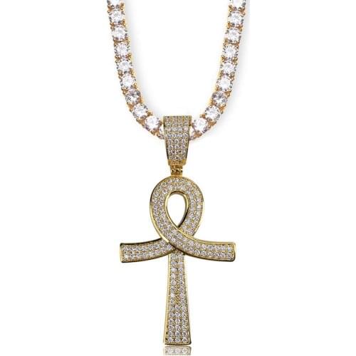 Hip Hop Ankh Cross Pendant Necklace All Iced Out Micro Pave 3A+ CZ Necklaces Men Women Key Jewelry Gift for Mother Bling New Hot
