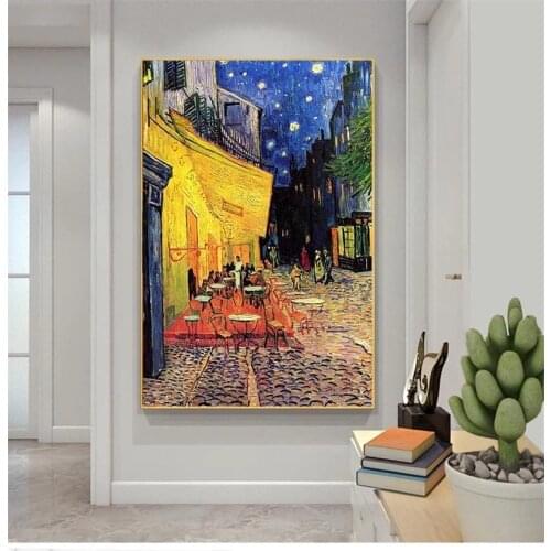 Van Gogh Cafe Terrace At Night Canvas Paintings Impressionist Art Prints and Poster Wall Art Pictures for Living Room Decoration