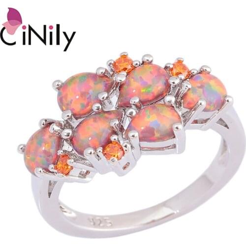 CiNily Green & White & Orange Rings With Stone Silver Plated Droplets Garnet Filled Ring Luxury Big Bohemia Boho Jewelry Female