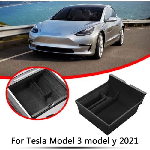 Car Central Armrest Storage Box For Tesla Model 3 Y 2021 Car Interior Accessories Center Console Flocking Organizer Containers