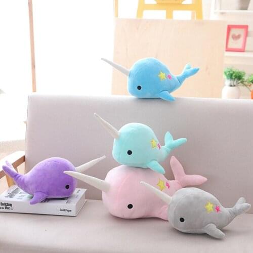 25-35cm Narwhal whale binary star doll plush soft animal blue purple grey stuffed Toy for Children Christmas Gift kid Brinquedos