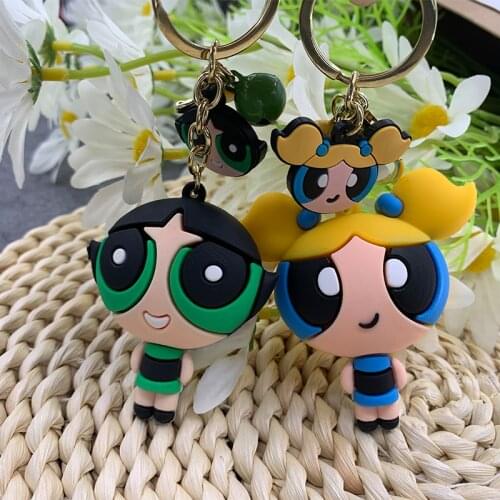 Cute Cartoon Powerpuff Childhood Keychains Cute Flying Girls Car Key Chain Women Bag Pendant Keyring Lovers Gift
