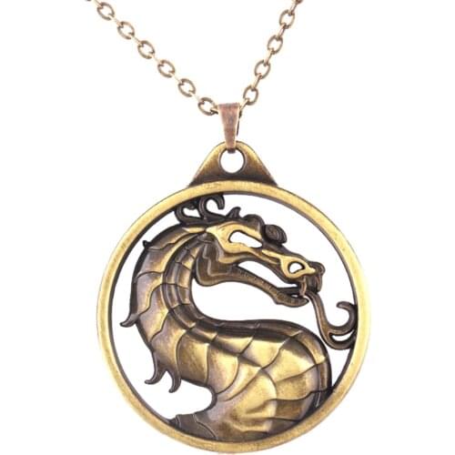Mortal Kombat Vintage Charms Dragon Amulet Necklace Grey Pendant
