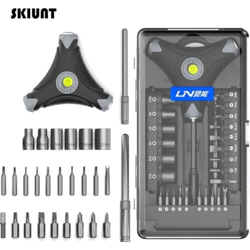 SKIUNT Precision Screwdriver Set 28 In 1 Magnetic Hex Socket Phillips Torx Screwdriver Bits Kit Level Gauge Handle Repair Tools