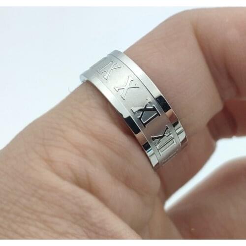 Kasionity 8 mm 316L Stainless Steel Wedding Band Ring Roman Numerals Gold Black Cool Punk Rings for Men Women Fashion Jewelry