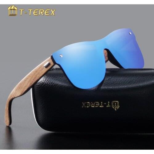 T-TEREX Sunglasses Polarized Mirror Lens UV400 Wood Frame Brand Designer Vintage Sun Glasses High Quality For Men Women