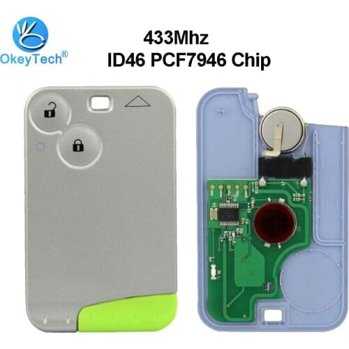 OkeyTech 433mhz ID46 PCF7947 Chip Remote Control Smart Card Car Key for Renault Laguna 2 Button with Emergency Uncut Blank Blade