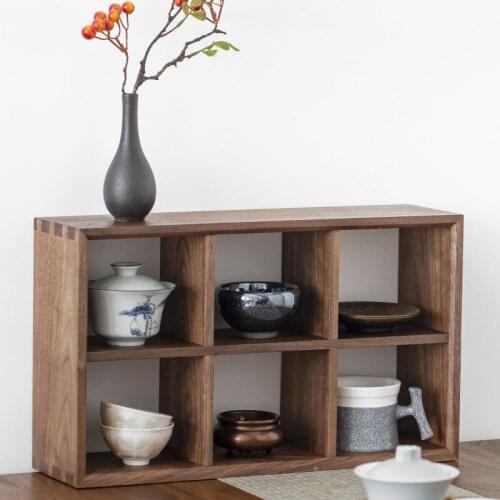 Storage Organizer Black Walnut Solid Wood Partition Storage Rack Tenon Mortise Structure Log Teacup Jewelry Display Rack Storage