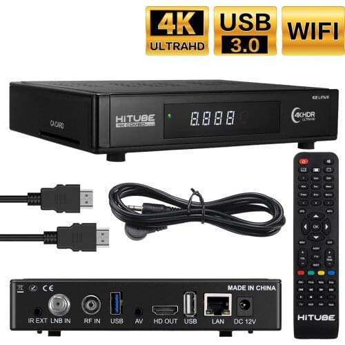 Original Hitube 4K Combo Plus UHD Linux E2 Satellite Receiver with DVB-S2X Multistream and DVB-C/T2 Tuner,HDTV, 2160p,H.265,HDR